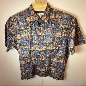 Tori Richard Shirt Men's Aloha Hawaiian Tropical Button-Up Cotton Green Geo 2XL